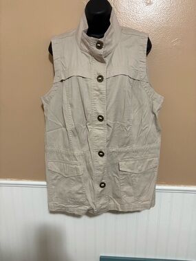 Christopher & Banks Xl Khaki Button Down Vest Preowned